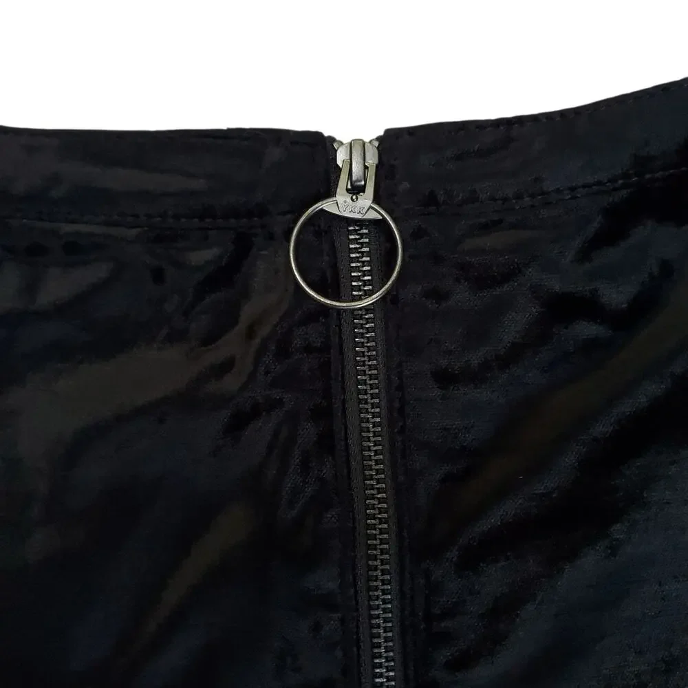 Free People Funkytown Black Velvet A line Mini Skirt Zip Front Sz 12 NWT